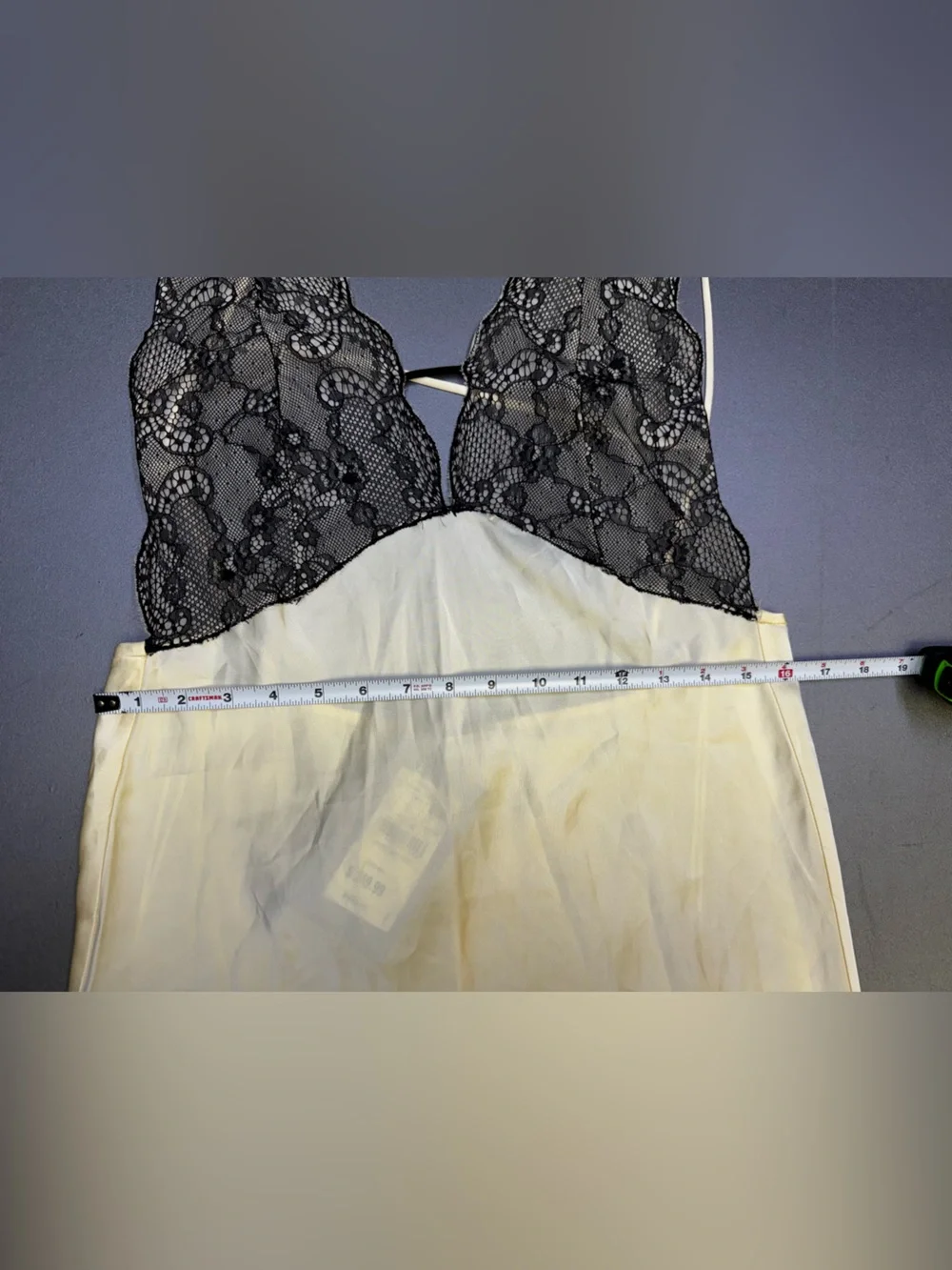 Mango MNG Selection Lace Satin Slip Dress Ivory Black Midi Size L NWT